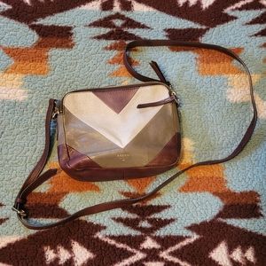 Fossil leather chevron satchel purse